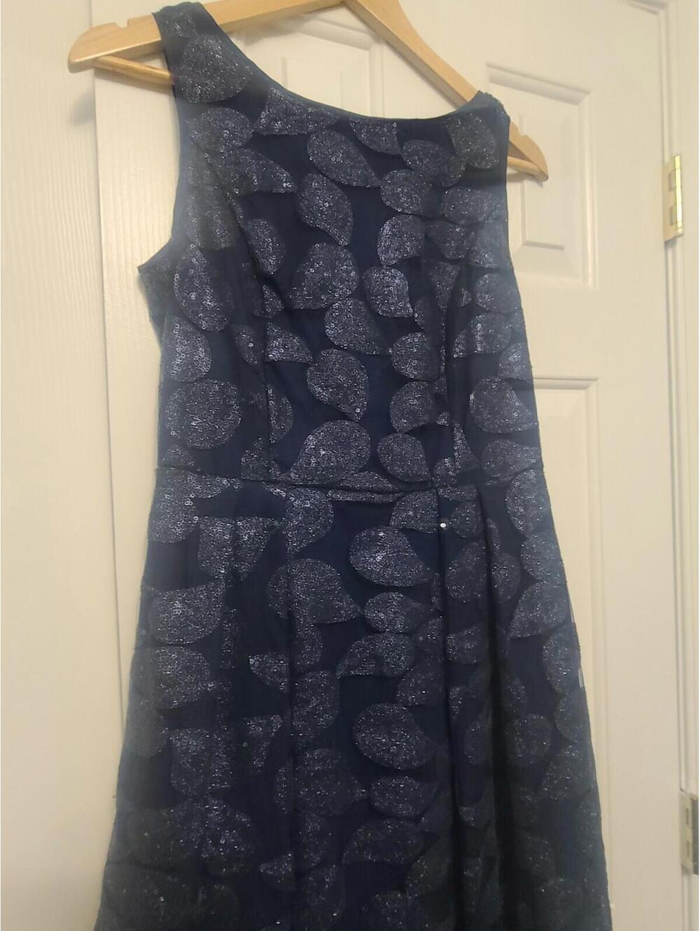 Eva Mendes Mid Length Dress Womens Sz 6 Blue Sequin Cocktail Party Picnic